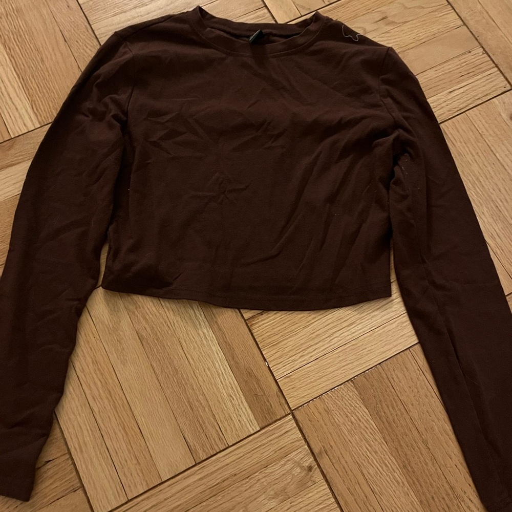 Brown Long Sleeve Crop Top